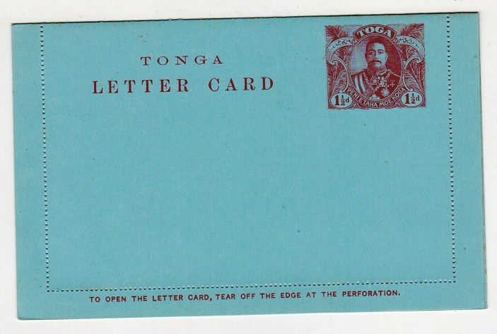 TONGA - 1912 1 1/2d claret on blue postal stationery letter card unused.  H&G 2.