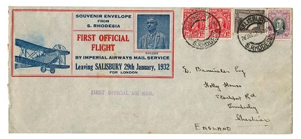 SOUTHERN RHODESIA - 1932 first flight cover to UK.