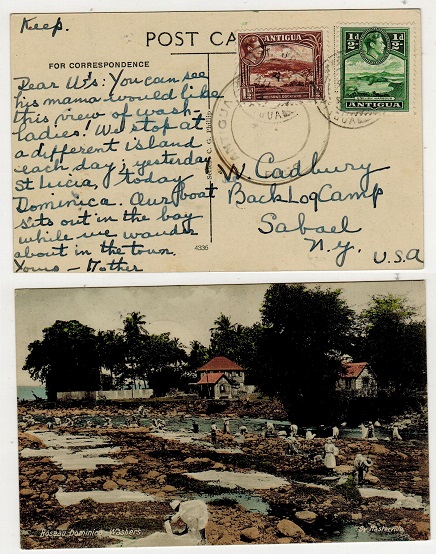 ANTIGUA - 1941 2d rate censored postcard use to USA used at ST.JOHNS.