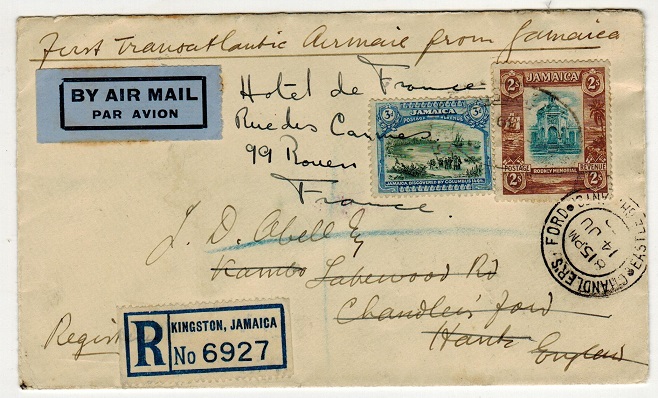 JAMAICA - 1939 registered first flight cover to UK.