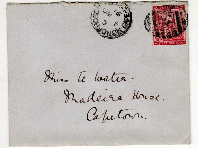 CAPE OF GOOD HOPE - 1891 1d rate local cover struck by 