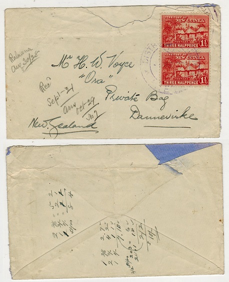 NEW GUINEA - 1928 3d rate cover to New Zealand cancelled by DISTRICT OFFICER/KIETA strike.