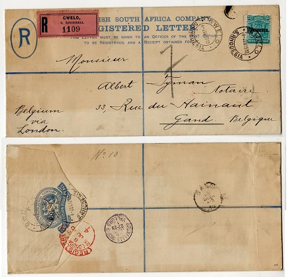 RHODESIA - 1893 4d ultramarine RPSE to Belgium uprated at GWELO.  H&G 1a.