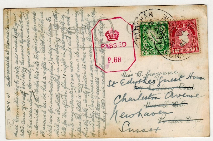 IRELAND - 1941 1 1/2d rate censored postcard to UK used at CO.OCHAN/DONEGAL.