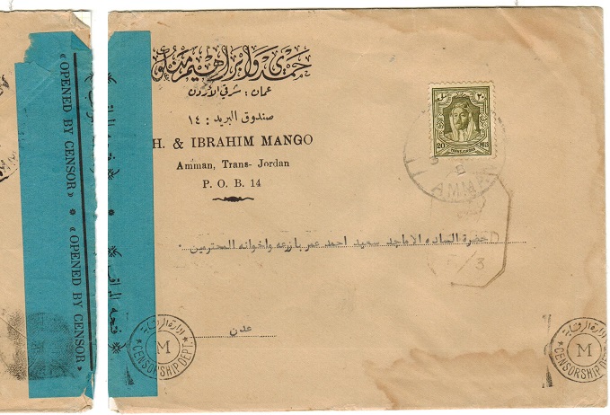 TRANSJORDAN - 1944 censor cover to Aden.