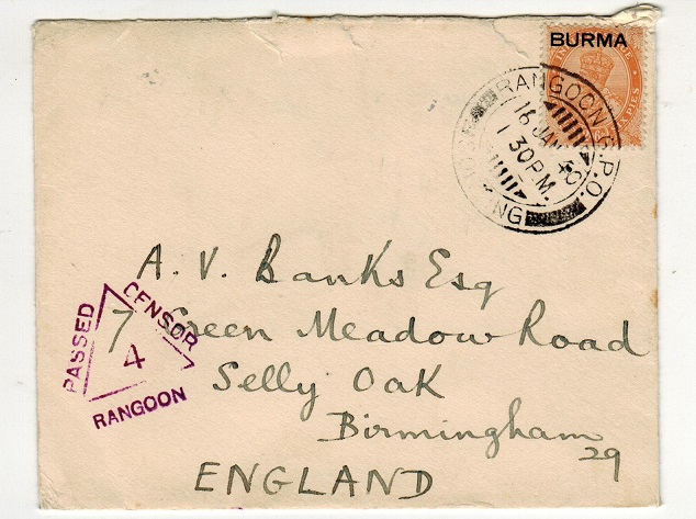 BURMA - 1940 2a6p rate censor cover to UK.