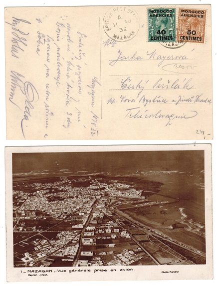 MOROCCO AGENCIES - 1932 postcard use to Czechoslovakia used at MAZAGAN.