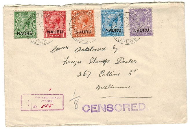 NAURU - 1917 (circa) multi franked CENSORED cover to Australia.