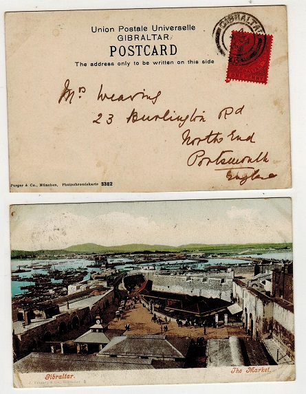 GIBRALTAR - 1906 1d rate postcard use to UK.