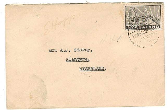 NYASALAND - 1934 2d rate cover used by T.P.O./NYASALAND.