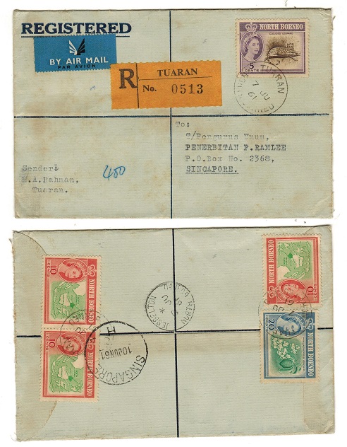NORTH BORNEO - 1961 registered cover to Singapore used at TUARAN.