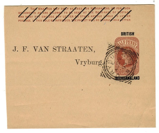BECHUANALAND - 1889 1/2d red-brown postal stationery wrapper used at VRYBURG.  H&G 7.