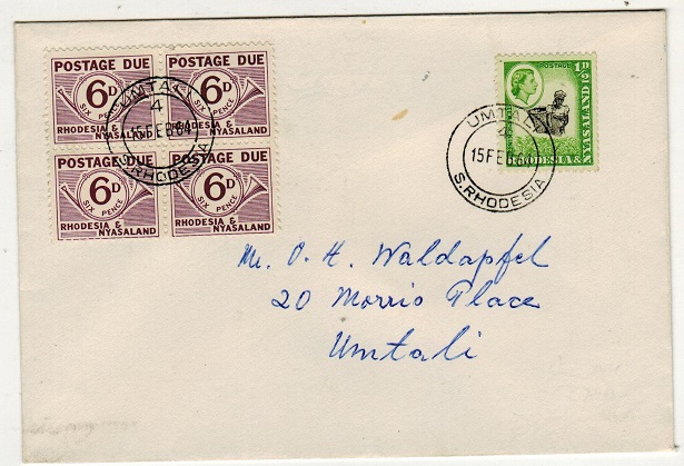 RHODESIA AND NYASALAND - 1964 local cover bearing 6d 