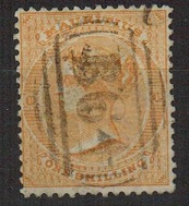 SEYCHELLES - 1863 1/- orange adhesive of Mauritius struck 