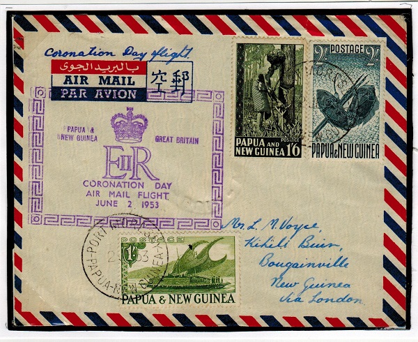 PAPUA - 1953 first flight cover to Bougainville.