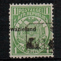 SWAZILAND - 1889 1/- green used with MISPLACED OVERPRINT.  SG 3.