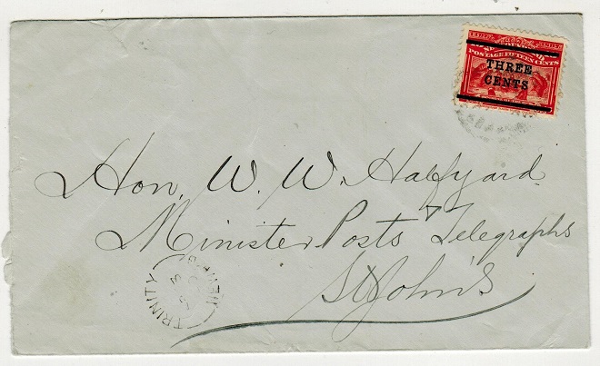NEWFOUNDLAND - 1920 3c/15c surcharge cover used locally at TRINITY.