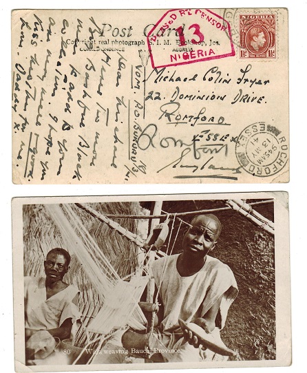NIGERIA - 1941  1 1/2d rate censor use of postcard to UK used at BUKURU.