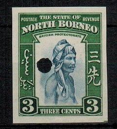 NORTH BORNEO - 1939 3c (SG type 83) IMPERFORATE PLATE PROOF.