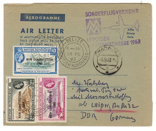 BRITISH HONDURAS - 1963 First flight air letter use to Germany via Sonderflugverkehr.