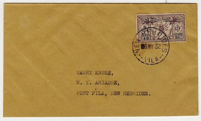 NEW HEBRIDES - 1932 1/8d adhesive on local cover used at VILA.