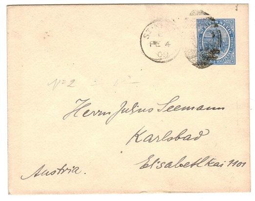 ST.KITTS - 1904 2 1/2d ultramarine PSE to Austria used at ST.KITTS.  H&G 2.