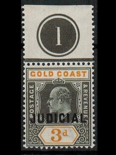 GOLD COAST - 1903 3d grey and orange PLATE 1 U/M copy overprinted JUDICIAL.