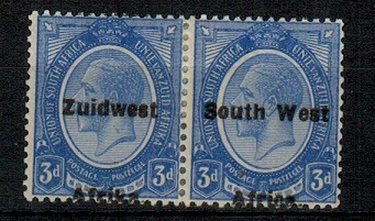 SOUTH WEST AFRICA - 1926 3d deep bright blue mint pair with variety OVERPRINT MISPLACED. SG 32a.
