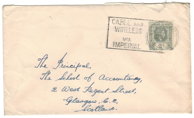 ST.KITTS - 1940 2d rate cover to UK cancelled by CABLE AND WIRELESS/CHARLESTON cancel.