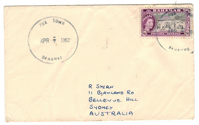 BAHAMAS - 1963 8d rate cover to Australia used at FOX TOWN.