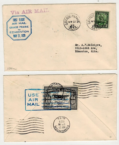 CANADA - 1929 first flight cover to Edmonton from GRANDE PRAIRIE.