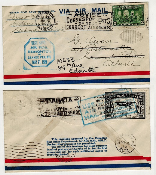 CANADA - 1929 first flight cover to Alberta used from EDMONTON.