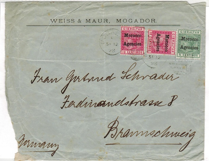 MOROCCO AGENCIES - 1898 25c rate cover to Germany used at MOGADOR.