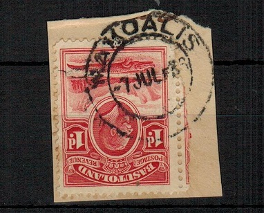 BASUTOLAND - 1933 1d scarlet (SG 2) tied to piece by complete MAKOALIS cds dated 7.JU.36.
