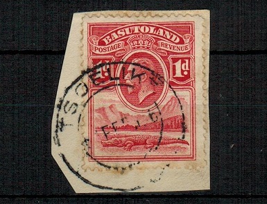 BASUTOLAND - 1933 1d scarlet (SG 2) tied to piece by complete TSOELIKE cds dated 1.FE.36
