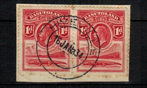 BASUTOLAND - 1933 1d scarlet (SG 2) pair tied to piece by complete HIMEVILLE cds dated 16.JAN.34.
