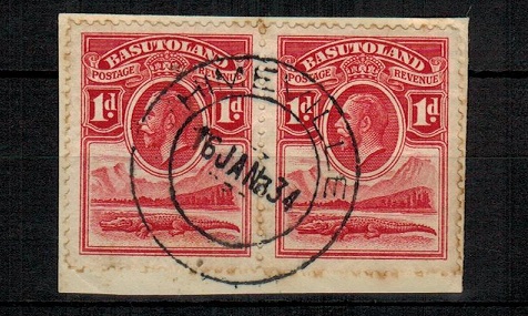 BASUTOLAND - 1933 1d scarlet (SG 2) pair tied to piece by complete HIMEVILLE cds dated 16.JAN.34.
