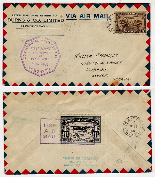 CANADA - 1930 first flight cover from Edmonton to Peace River.