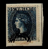 ST.VINCENT - QV 4d blue perforated SPIRO FORGERY with bogus cancel.