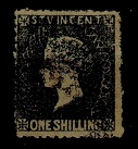 ST.VINCENT - QV 1/- slate-grey perforated FORGEY with bogus cancel.