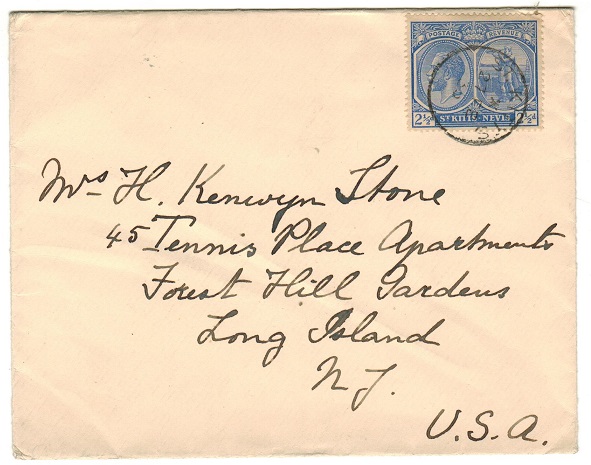 ST.KITTS - 1935 2 1/2d rate cover to USA.