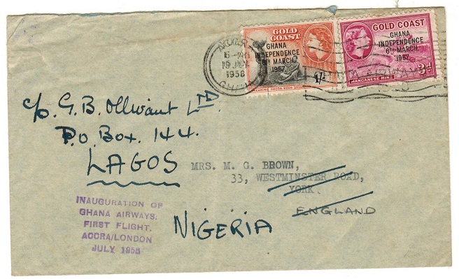 GOLD COAST - 1958 First Flight cover to UK by Ghana Airways.