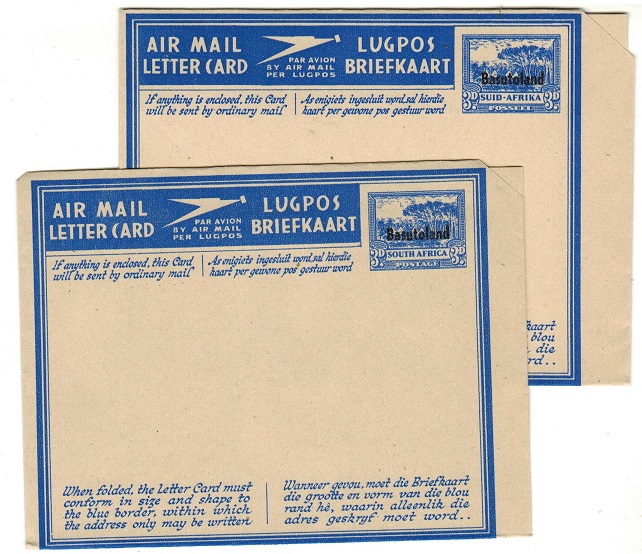 BASUTOLAND - 1945 3d blue postal stationery air letters unused.  H&G 4+5.