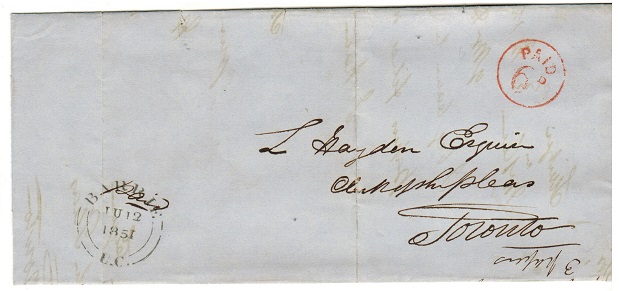 CANADA - 1851 stampless local outer wrapper used at BARRIE with 