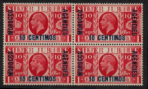 MOROCCO AGENCIES - 1935 10c on 1d scarlet mint block of four with 