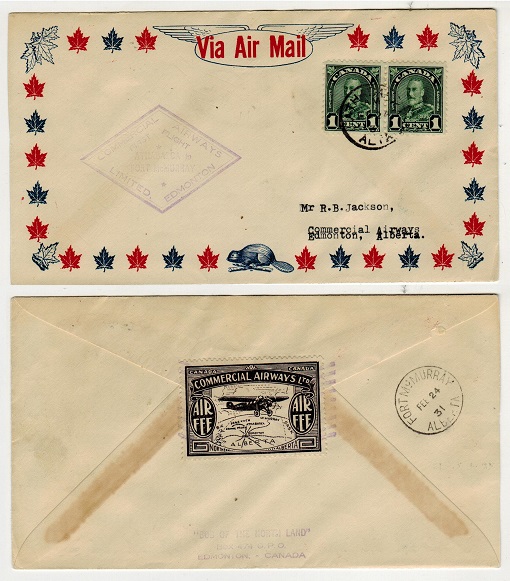 CANADA - 1931 first flight cover to Edmonton from ATHABASKA with 