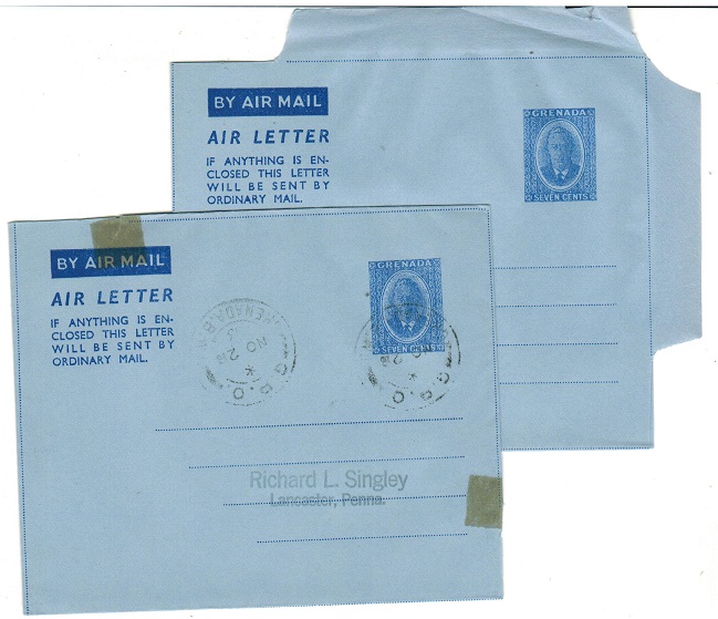 GRENADA - 1953 7c ultramarine postal stationery air letters mint and cto.  H&G 4.