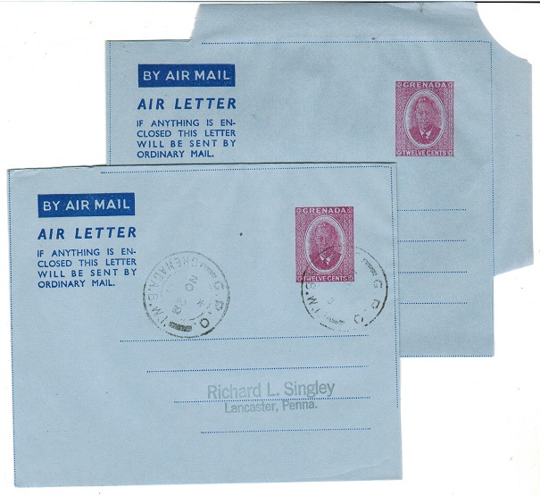 GRENADA - 1953 12c red-violet postal stationery air letters mint and cto.  H&G 3.