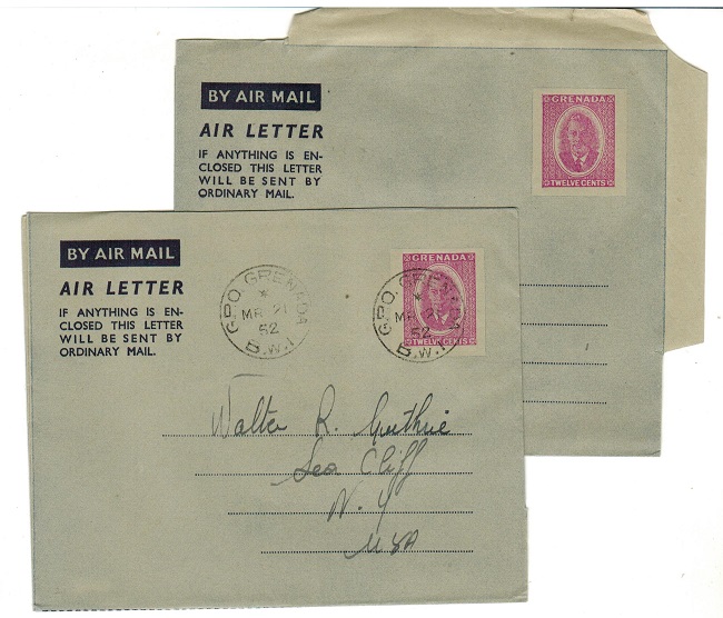 GRENADA - 1952 12c red-violet postal stationery air letters mint  and cto.  H&G 2.