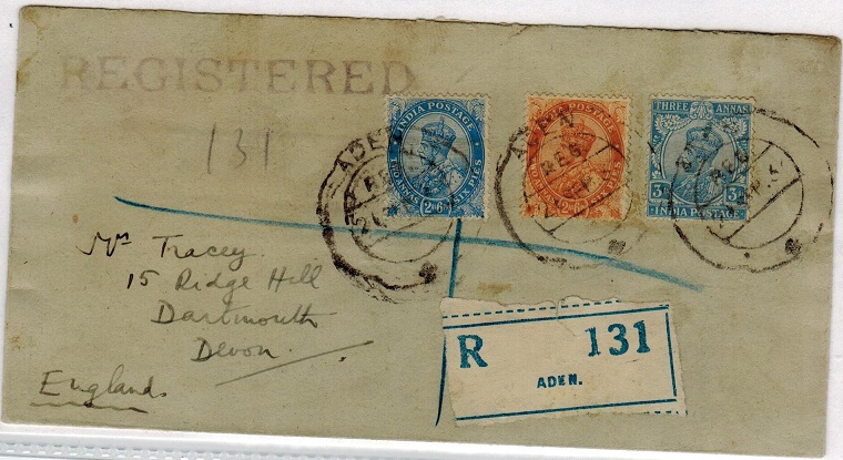 ADEN - 1935 registered cover to UK used at ADEN.